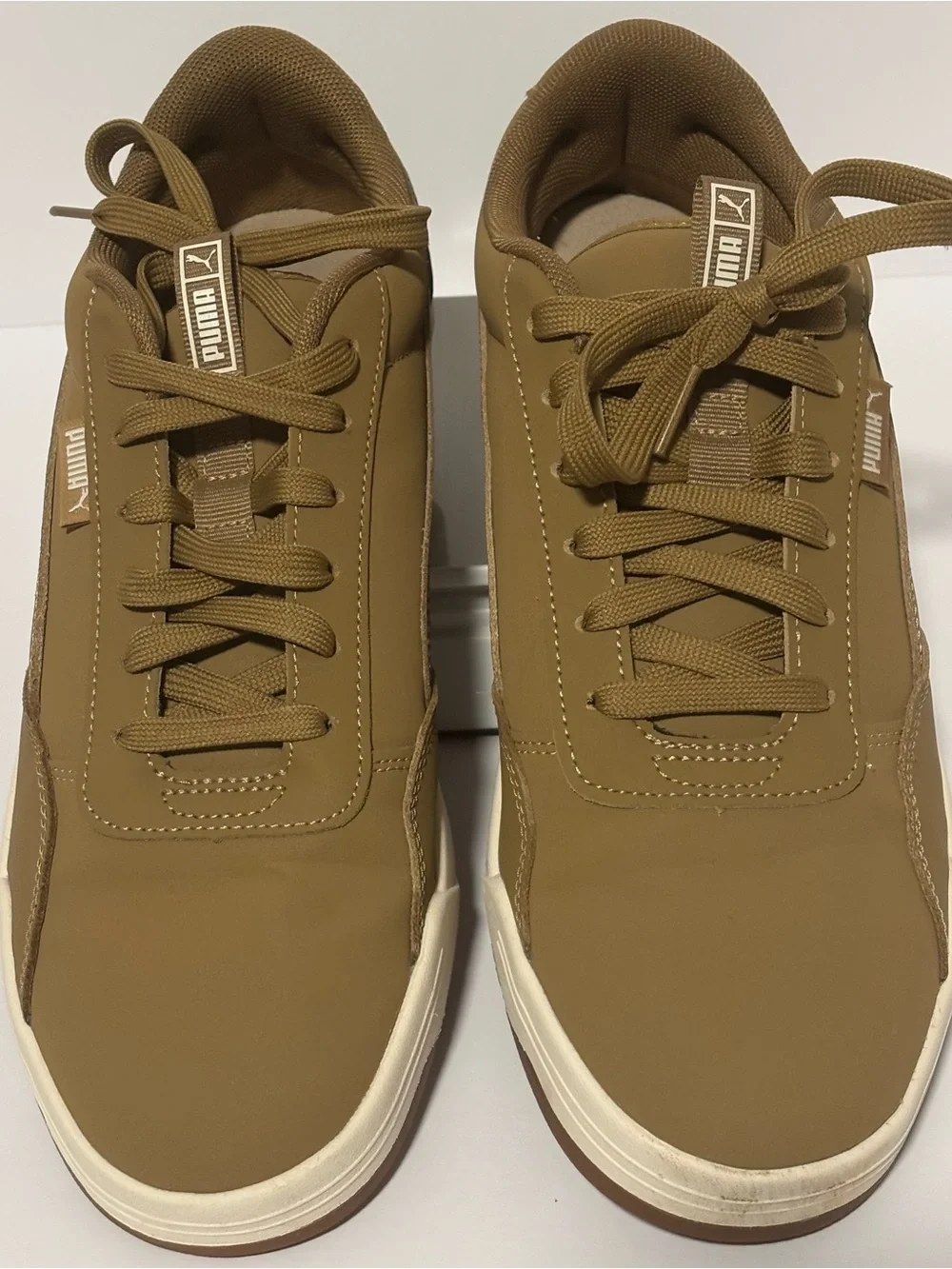 Puma Men's Low-Top Sneakers in Olive/Tan, texture gum rubber sole. Size 9.
